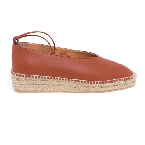 Castañer, espadrilla "GEA" stile ballerina in pelle con allacciatura in caviglia