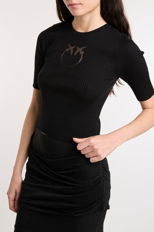 Maglia a costine Pinko con logo Love Birds in trasparenza
