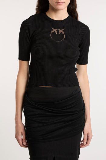 Maglia a costine Pinko con logo Love Birds in trasparenza - 3