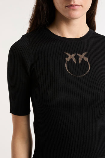 Maglia a costine Pinko con logo Love Birds in trasparenza - 5