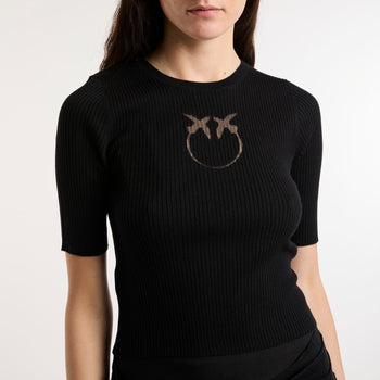 Maglia a costine Pinko con logo Love Birds in trasparenza - 6
