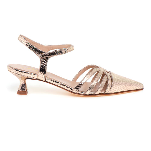 Sandalo slingback Anna F. in pelle laminata stampa rettile con tacco 55 mm
