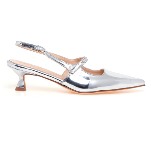 Sling-back Anna F. in pelle laminata con tacco 55 mm.