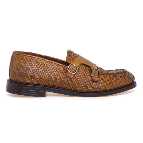 Mocassino doppia fibbia Pawelk's in pelle intrecciata effetto vintage