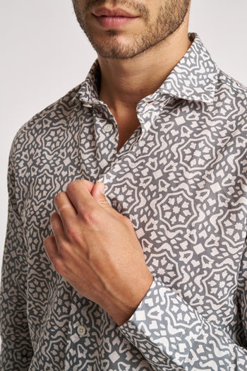Camicia Bastoncino in misto lino con fantasia - 6