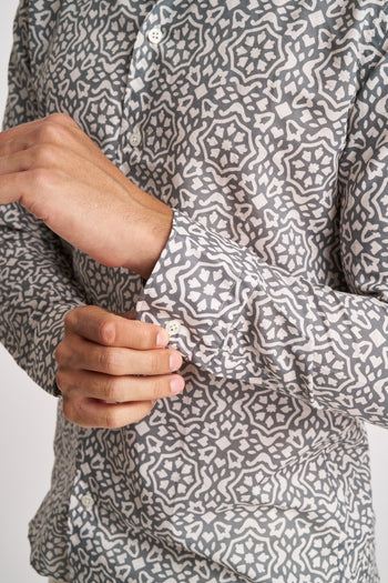 Camicia Bastoncino in misto lino con fantasia - 5