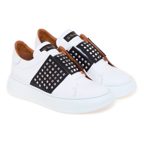 Sneaker Via Roma 15 in pelle con fascia a contrasto e borchie - 2