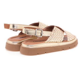 Sandalo Carmens Padova in pelle intrecciata laminata con doppia fascia incrociata - 3