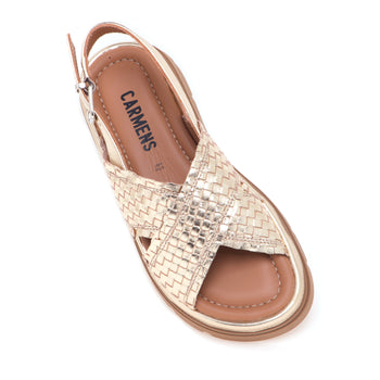 Sandalo Carmens Padova in pelle intrecciata laminata con doppia fascia incrociata - 4