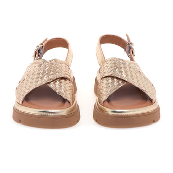 Sandalo Carmens Padova in pelle intrecciata laminata con doppia fascia incrociata - 5