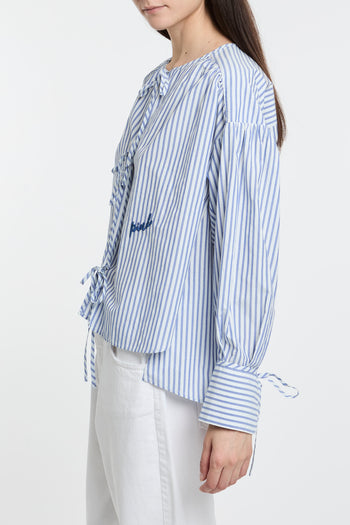 Blusa a righe Pinko in popeline con fiocchi davanti - 3