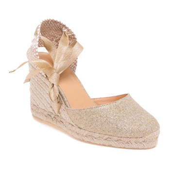 Espadrillas Castaner Carina in lino laminato con zeppa 90 mm - 4