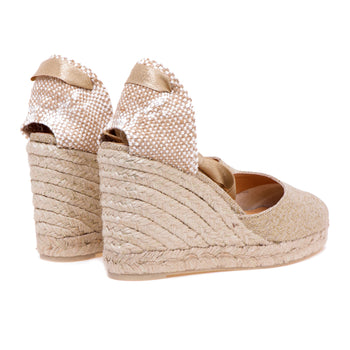 Espadrillas Castaner Carina in lino laminato con zeppa 90 mm - 3