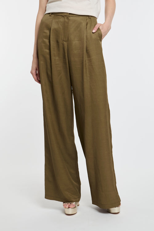 Pantalone ampio Kaos in viscosa e lino con pinces