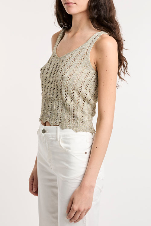Top Kaos in crochet lurex con spalline  CHAMPAGNE