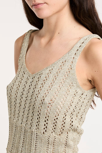Top Kaos in crochet lurex con spalline  CHAMPAGNE - 3