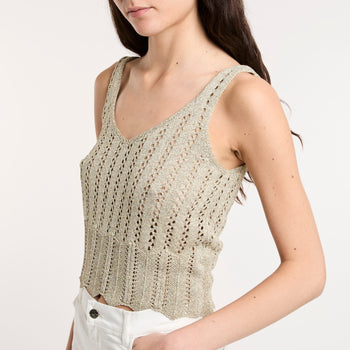 Top Kaos in crochet lurex con spalline  CHAMPAGNE - 6