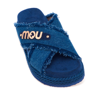 Ciabatta MOU con fasce incrociate in canvas e maxi logo in metallo - 4
