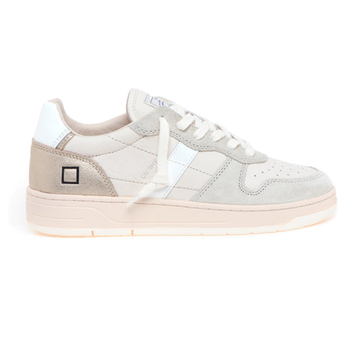 Sneaker D.A.T.E. "court shiny" in pelle e camoscio con inserti laminati