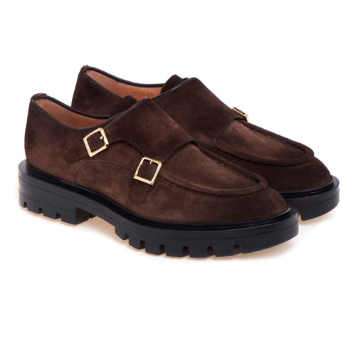Scarpa Santoni in camoscio con doppia fibbia - 2