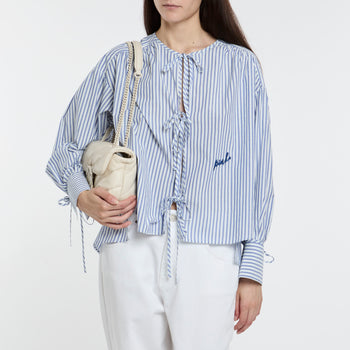 Blusa a righe Pinko in popeline con fiocchi davanti - 8