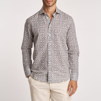 Camicia Bastoncino in misto lino con fantasia - 7