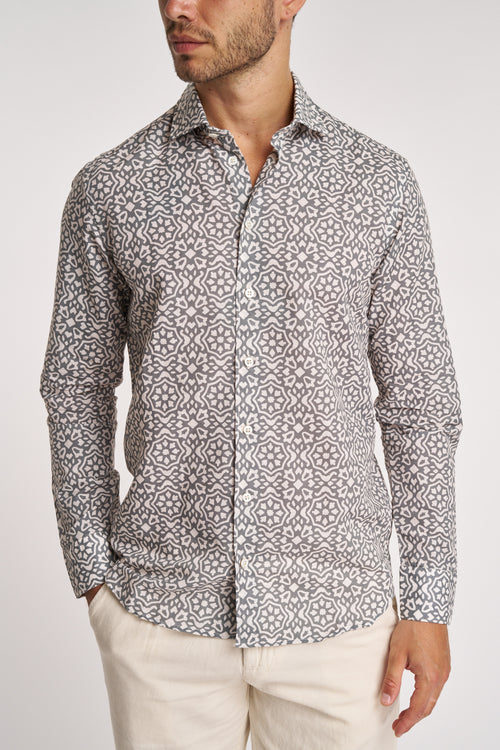 Camicia Bastoncino in misto lino con fantasia - 1