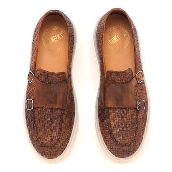 Mocassino Pawelk's in pelle intrecciata con doppia fibbia e suola in gomma - 5
