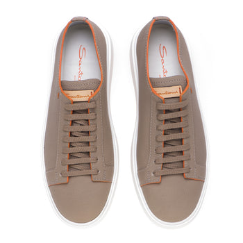 Hammered leather sneaker with orange piping - 5