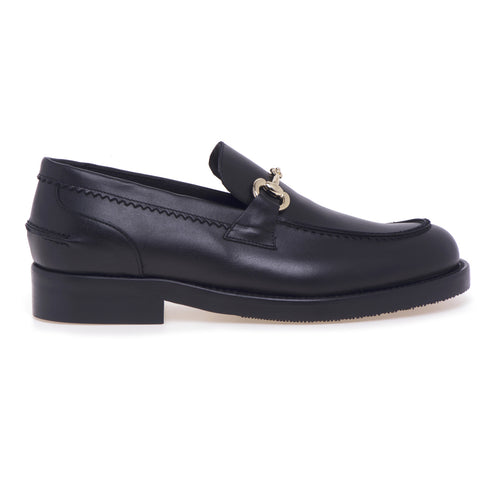 Mocassino Anna F. in pelle con morsetto  NERO
