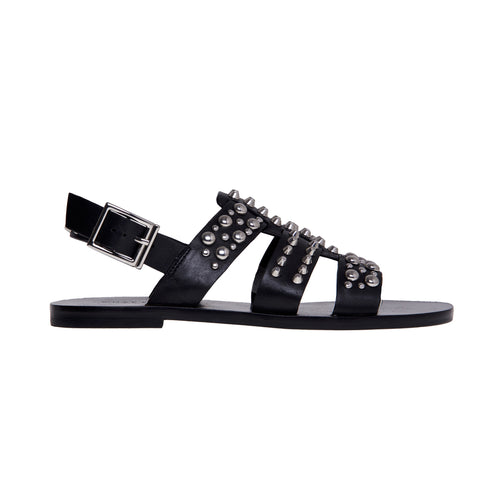 Flat what for leather sandal with studs