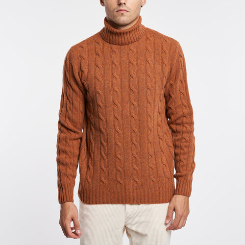 High neck sweater with wool braided rib