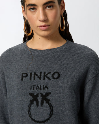 Pullover Pinko in lana con maxi logo - 6