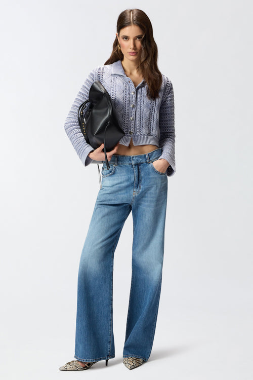 Jeans cinque tasche wide leg Pinko con scoloriture