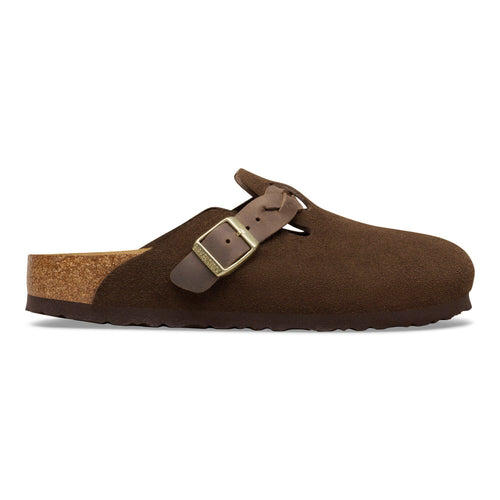 Sabot Birkenstock Boston in camoscio con cinturino intrecciato