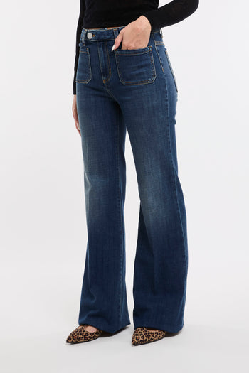 Jeans a zampa Pinko in denim scuro con tasche applicate - 3