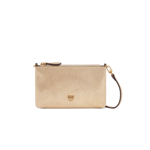 Borsa a mano Pinko Mini Flat Bag in pelle scamosciata glitterata