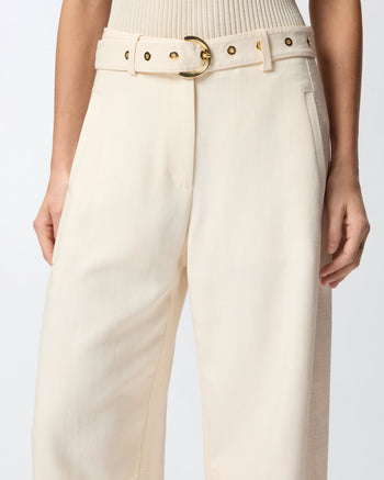 Pantalone a palazzo Pinko in tessuto stretch effetto lino con cintura - 4