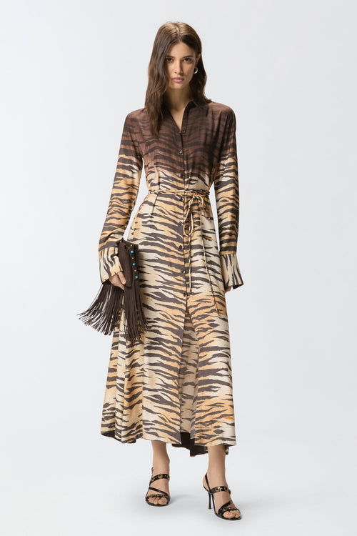Abito lungo chemisier Pinko in viscosa con stampa animalier
