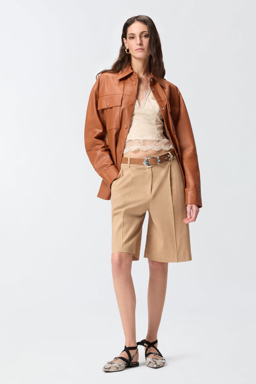 Bermuda Pinko in lino e viscosa stretch con piega stirata