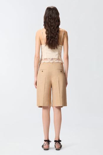Bermuda Pinko in lino e viscosa stretch con piega stirata - 3