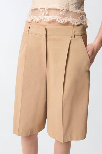 Bermuda Pinko in lino e viscosa stretch con piega stirata - 4