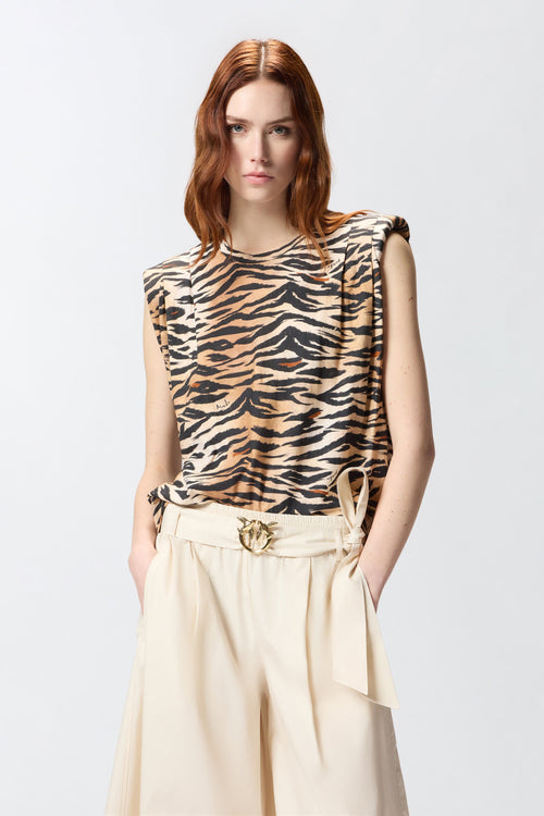 Maglia smanicata Pinko in cotone con stampa tigrata