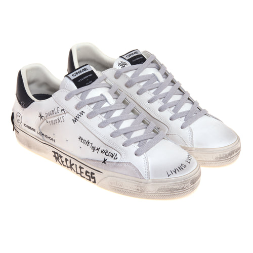 Sneaker Crime London Deconstructed in pelle anticata con lettering effetto scritto a mano - 2