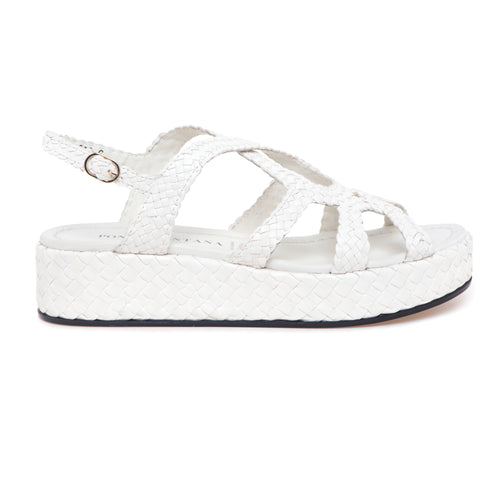 Sandalo flat Pons Quintana in pelle intrecciata con platform