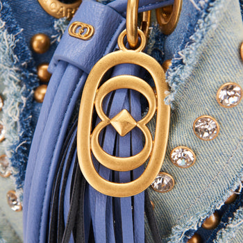 Borsa secchiello La Carrie Mirror in denim con strass e borchie - 4