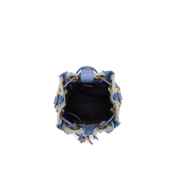 Borsa secchiello La Carrie Mirror in denim con strass e borchie - 5