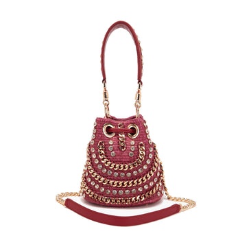 Borsa secchiello La Carrie Mirror in rafia con strass e catene (mis. piccola) - 3