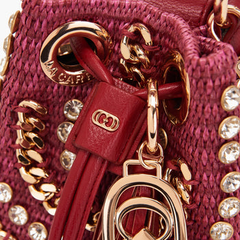 Borsa secchiello La Carrie Mirror in rafia con strass e catene (mis. piccola) - 4