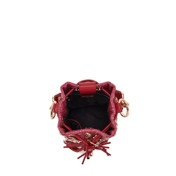 Borsa secchiello La Carrie Mirror in rafia con strass e catene (mis. piccola) - 5